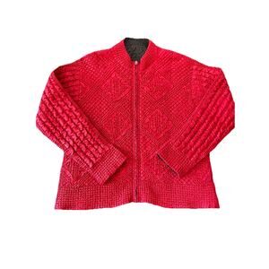 Vintage Reversible Popcorn Jacket Textured Scrunchie Art to Wear Zip Up 1X-3X